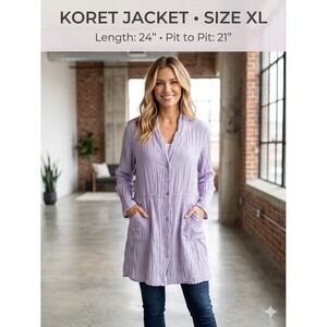 Grizas XXL Lavender Purple Linen Silk Crinkle Button Front Tunic Jacket Pockets